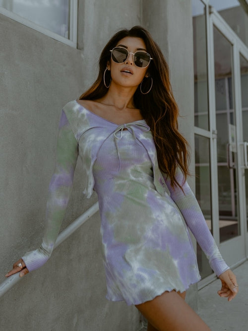 Klänning & Kofta Set med Tie-Dye Mönster