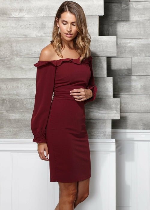 Röd Off Shoulder Bodycon Klänning