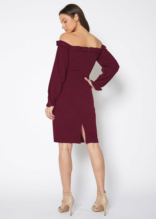 Röd Off Shoulder Bodycon Klänning
