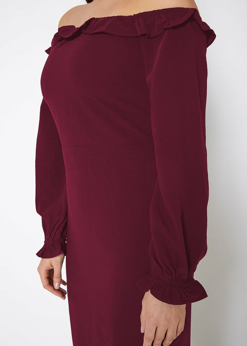 Röd Off Shoulder Bodycon Klänning
